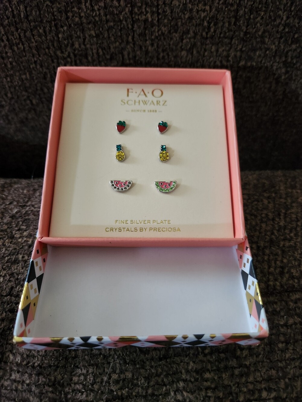 FAO Schwarz Earrings Set Of 3 Fruits Defect NWT